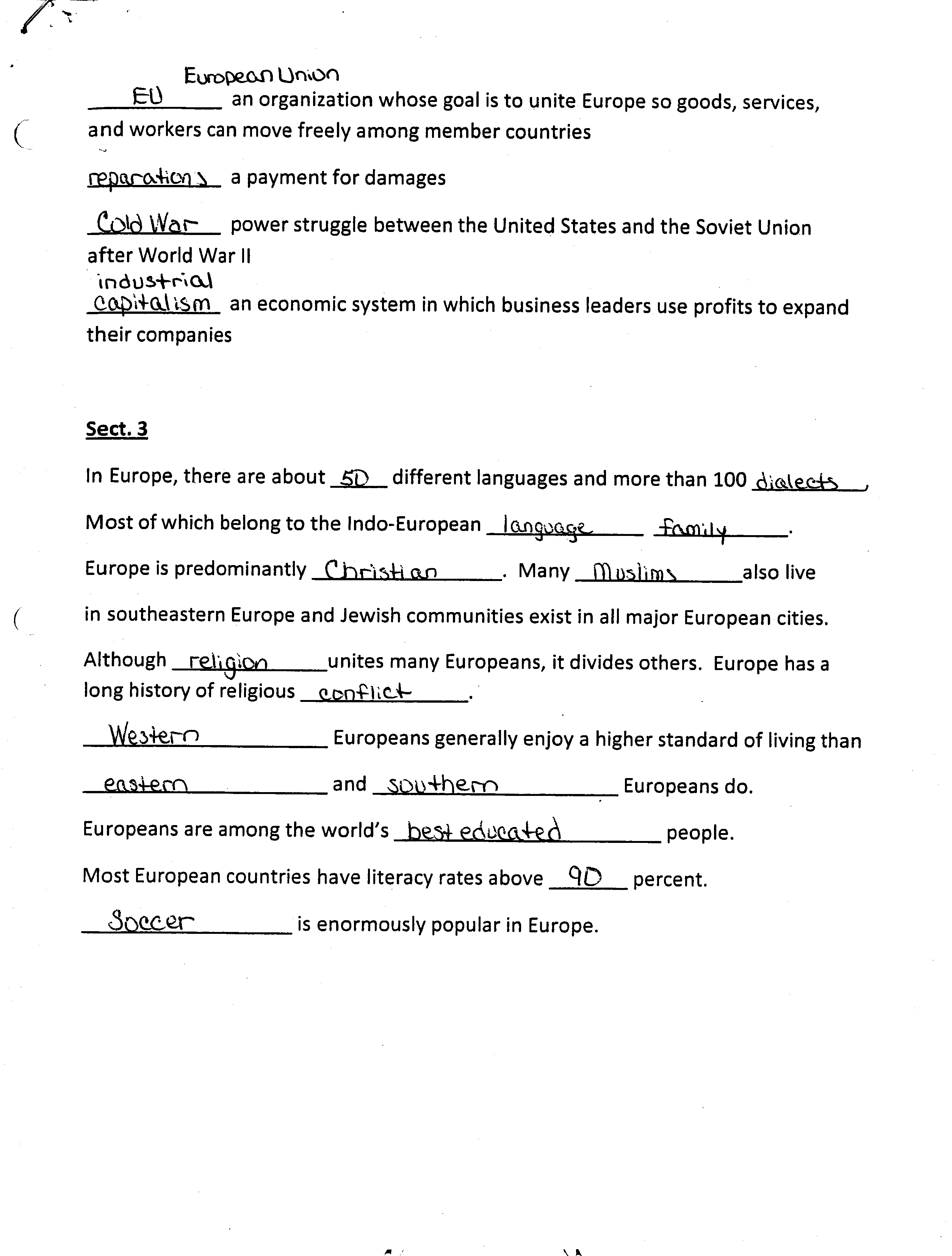 cold war vocabulary worksheet answer key